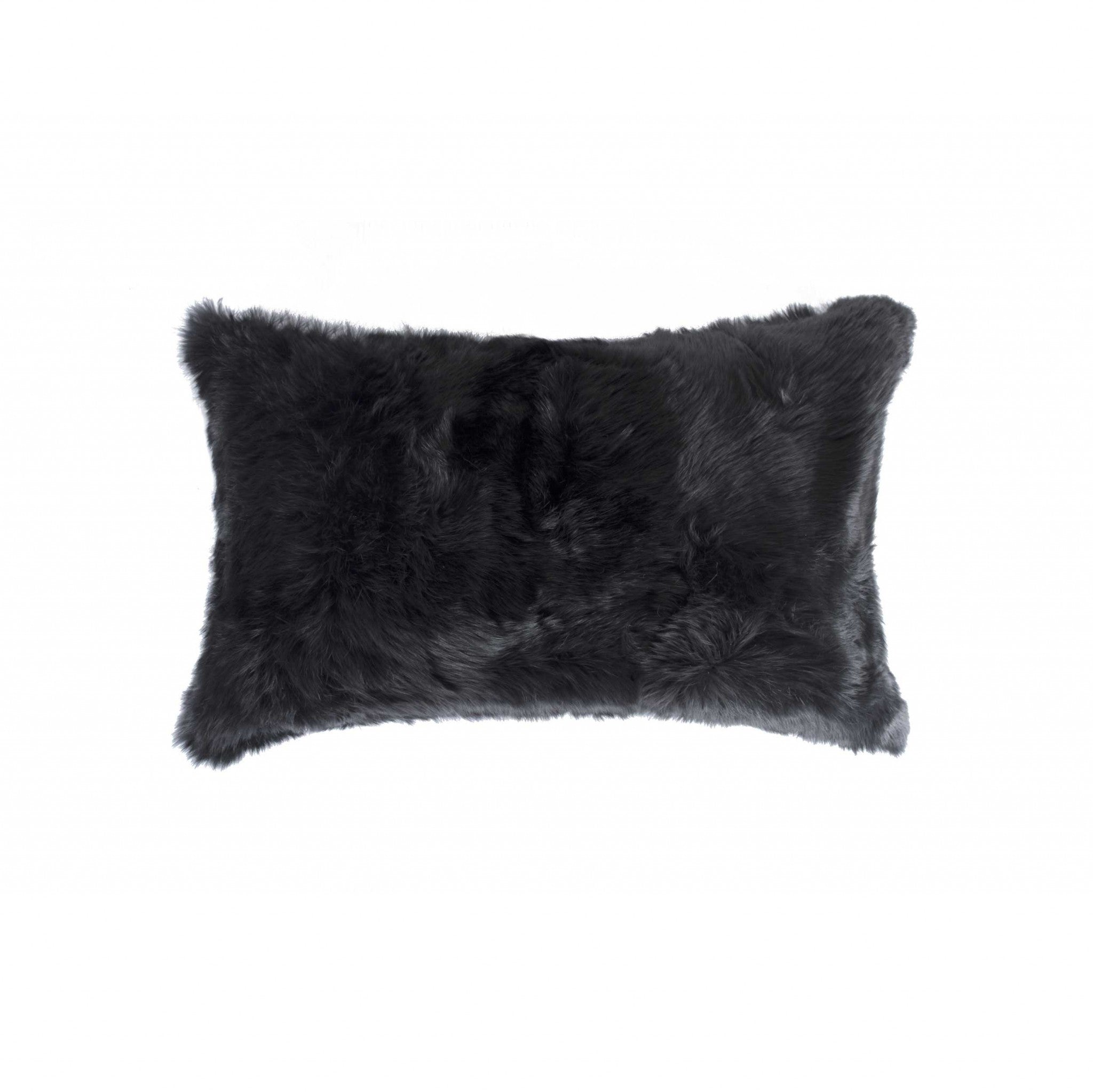 12" X 20" Black Wool Throw Pillow-0
