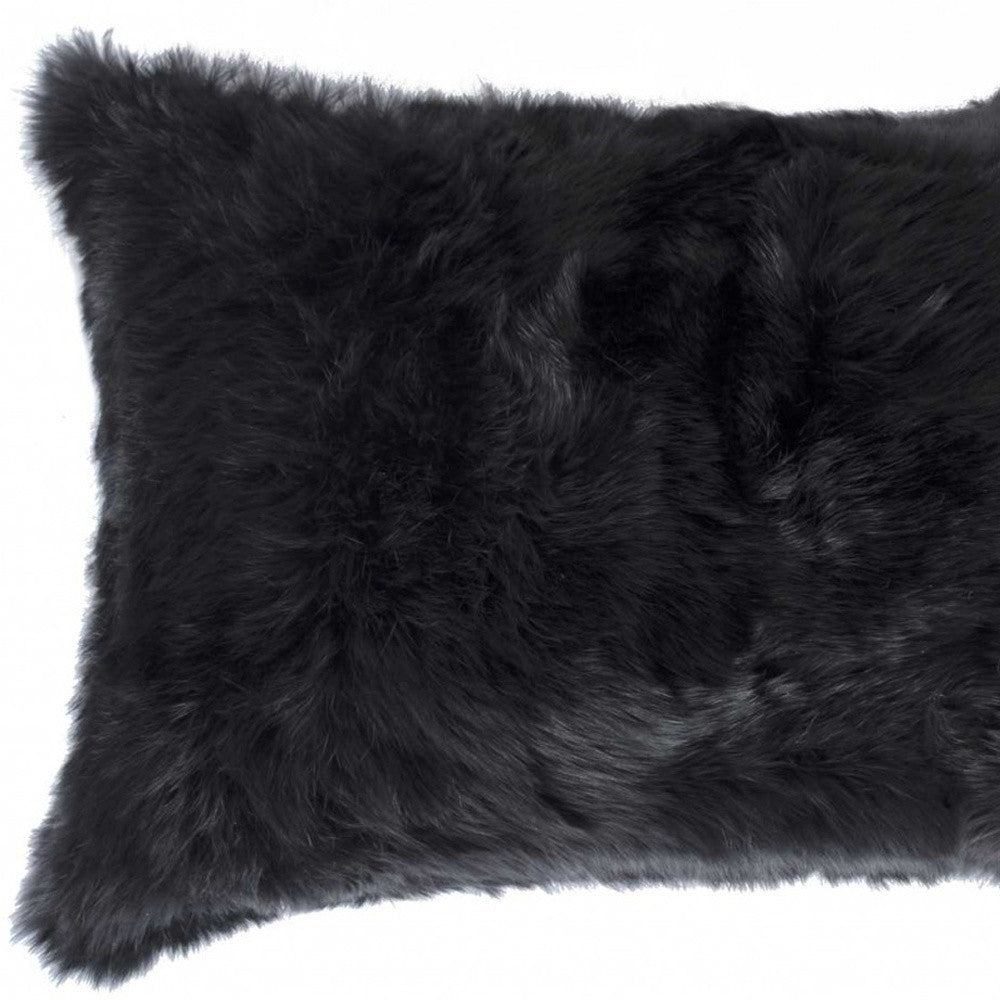 12" X 20" Black Wool Throw Pillow-3