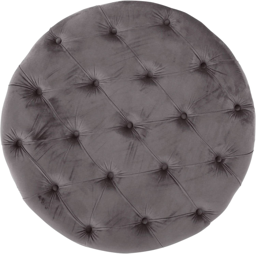Grey Velvet Button Tufted Diamondlike Stitch Ottoman-4