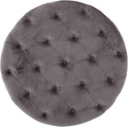 Grey Velvet Button Tufted Diamondlike Stitch Ottoman-4