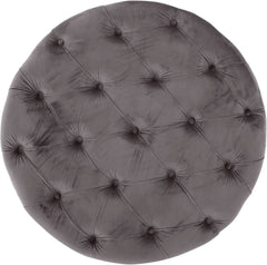 Grey Velvet Button Tufted Diamondlike Stitch Ottoman-4