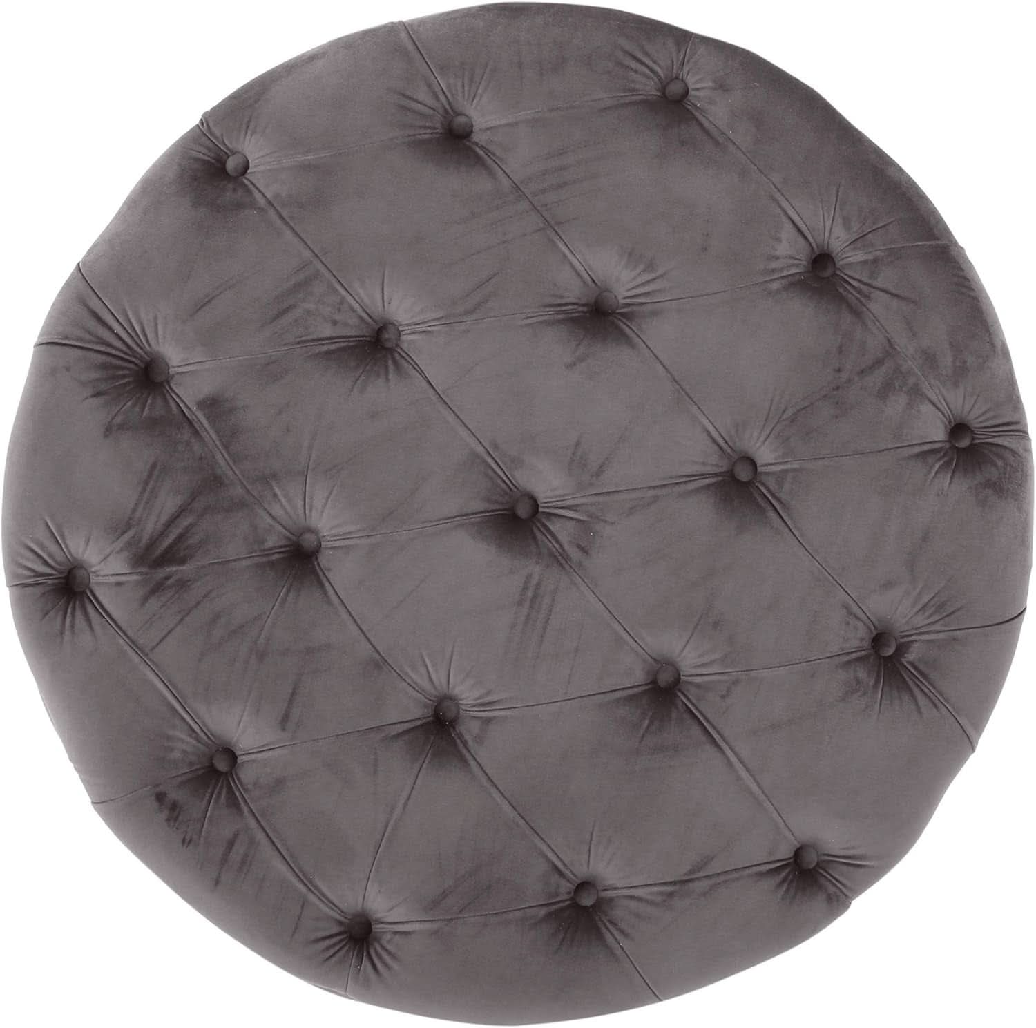 Grey Velvet Button Tufted Diamondlike Stitch Ottoman-4