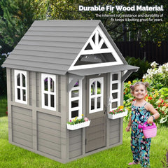 Gray Weatherproof Outdoor Wooden Playhouse With Sink-4