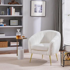 Ivory Boucle Upholstered Accent Chair Removable Cushion