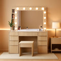 Vanity Desk With Translucent Glass Top Storage Drawers-0