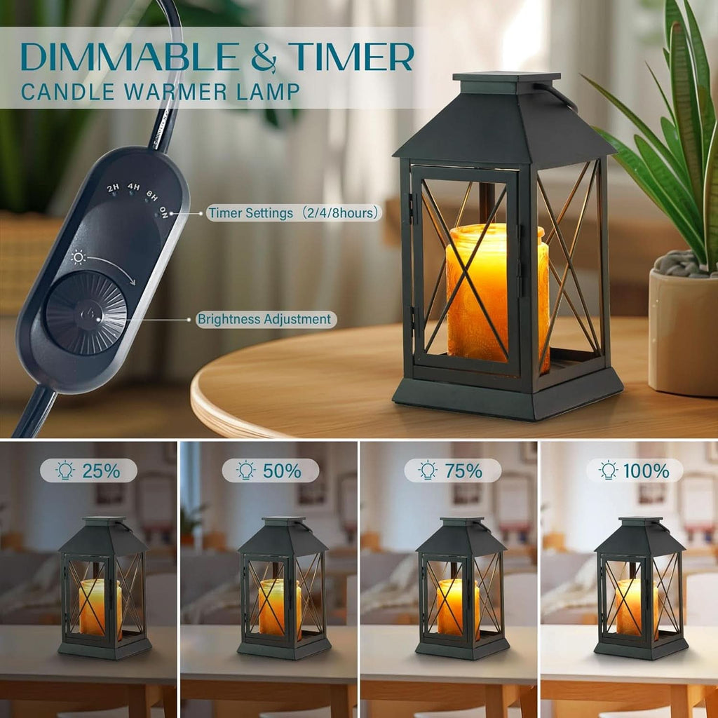 Black Dimmable Candle Warmer Lantern Featuring Timer