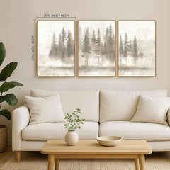 Neutral Gray Pine Tree Wall Art Framed Canvas Size 16x24 Inch-1