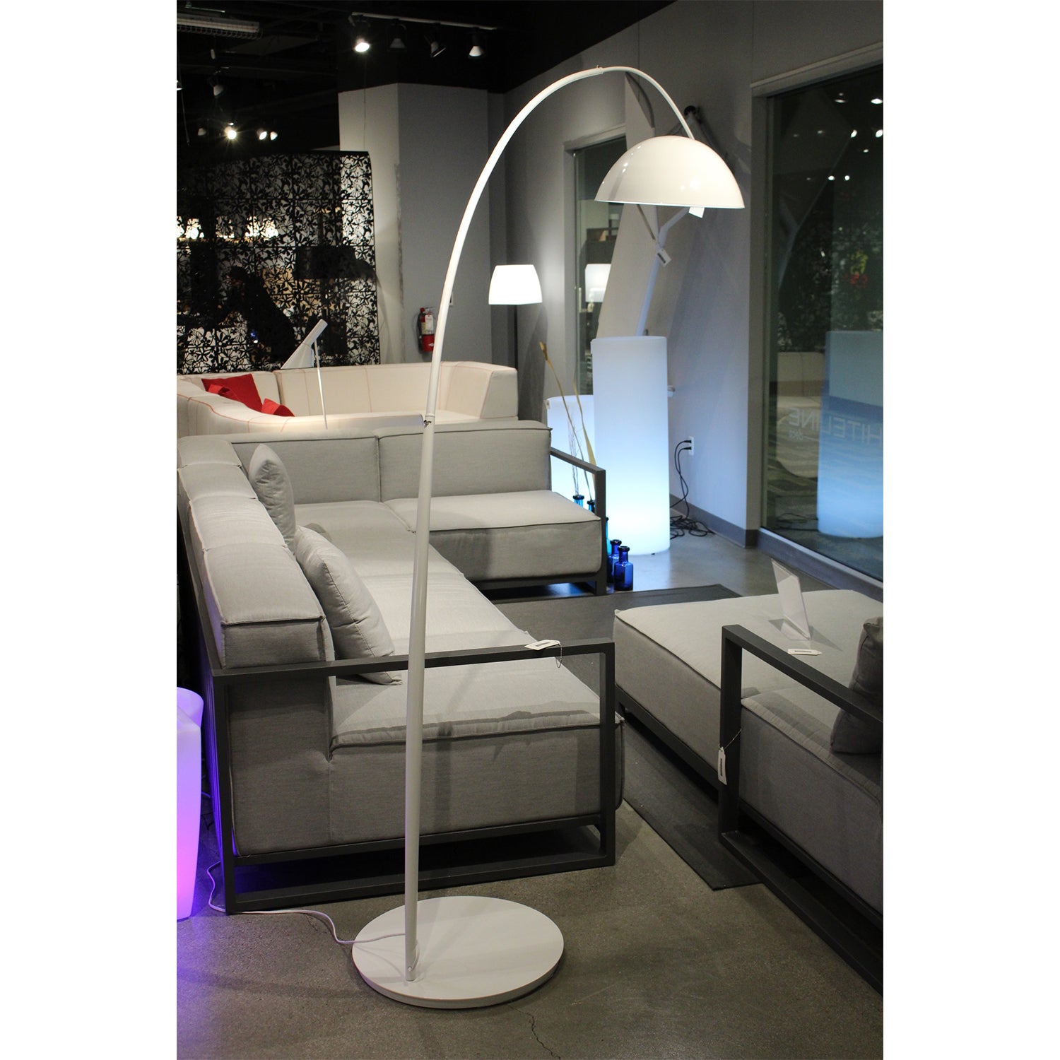 91" White Steel Arched With White Metal Shade-4