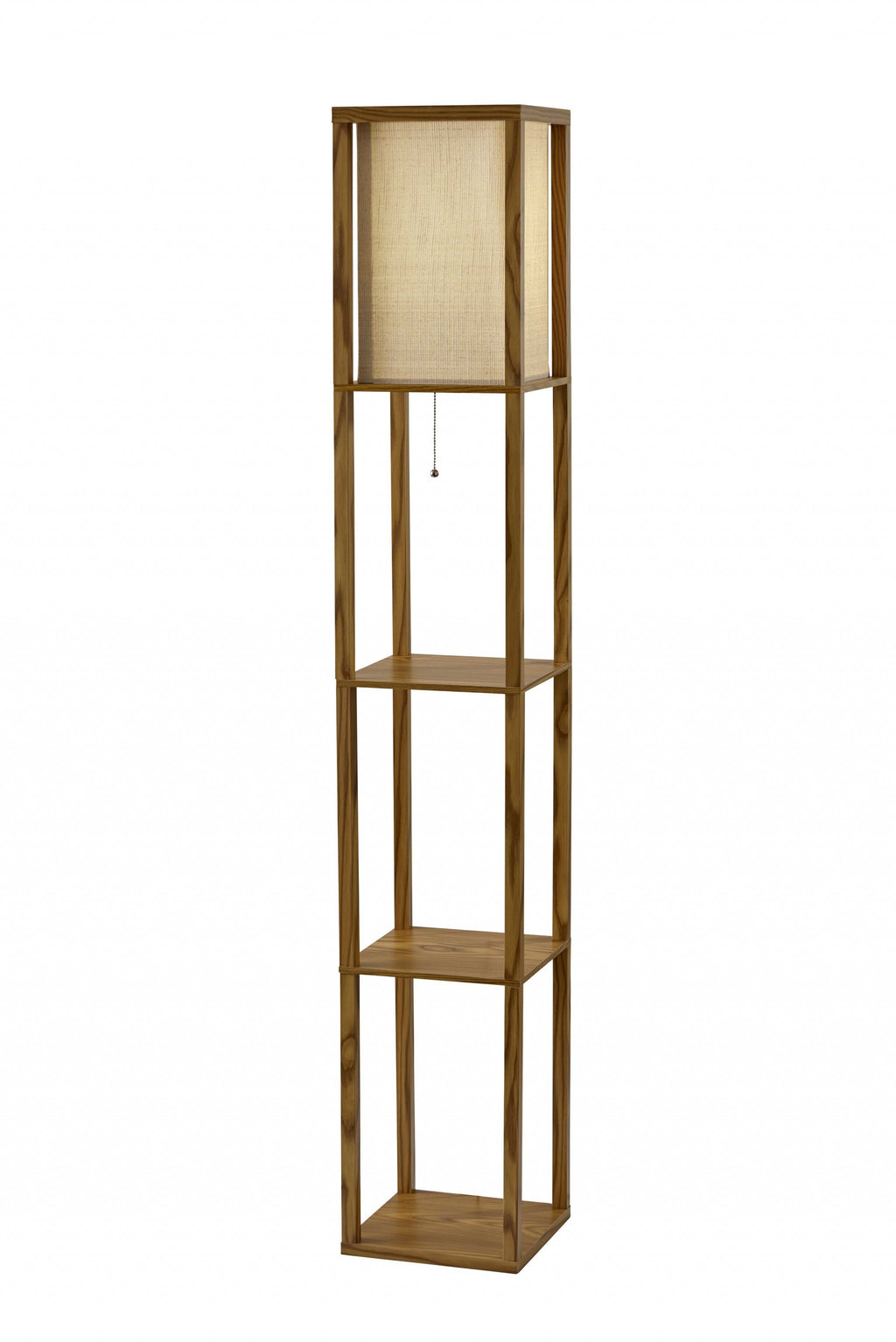 63" Natural Solid Wood Column With Brown Fabric Shade-2