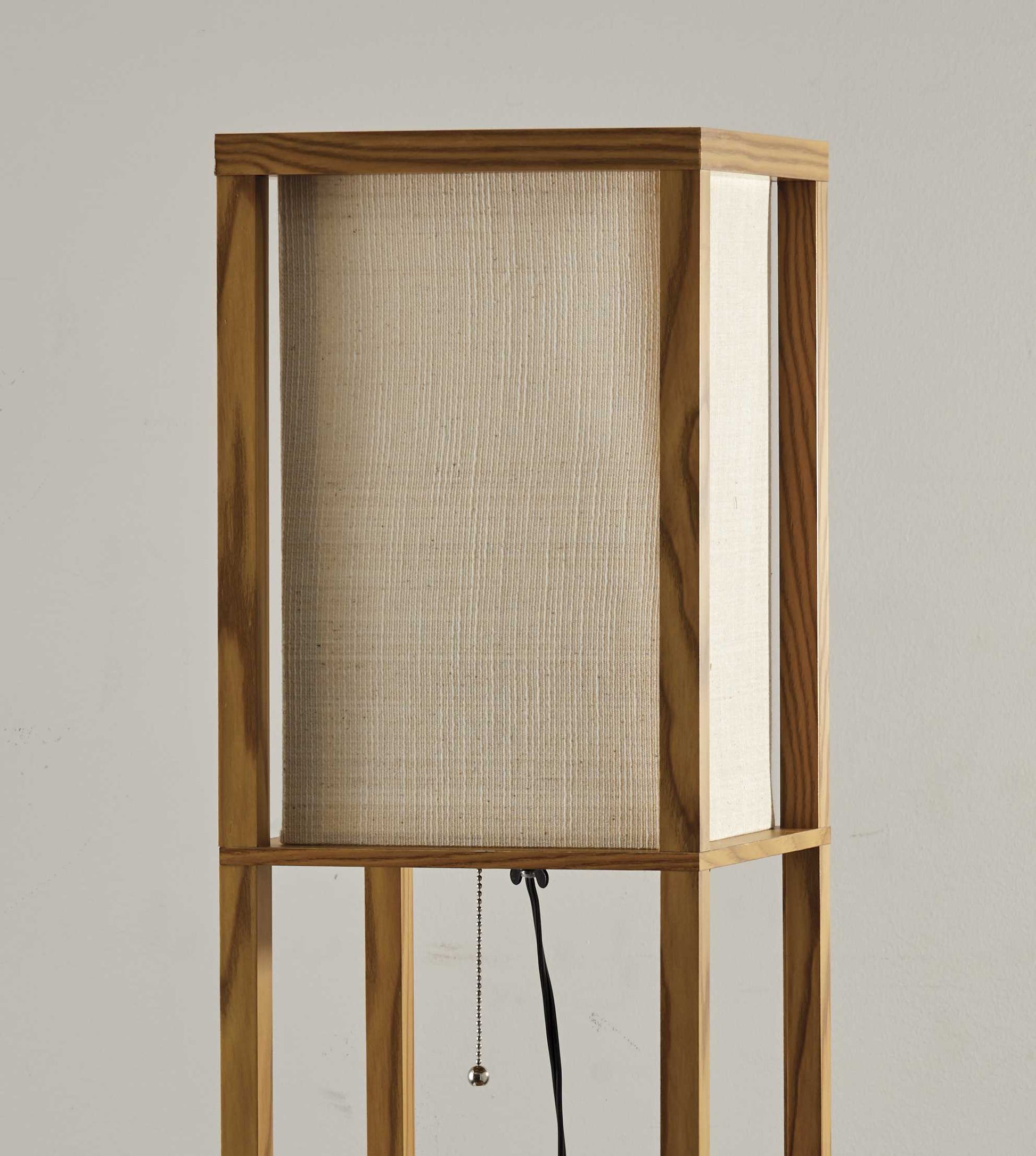 63" Natural Solid Wood Column With Brown Fabric Shade-6