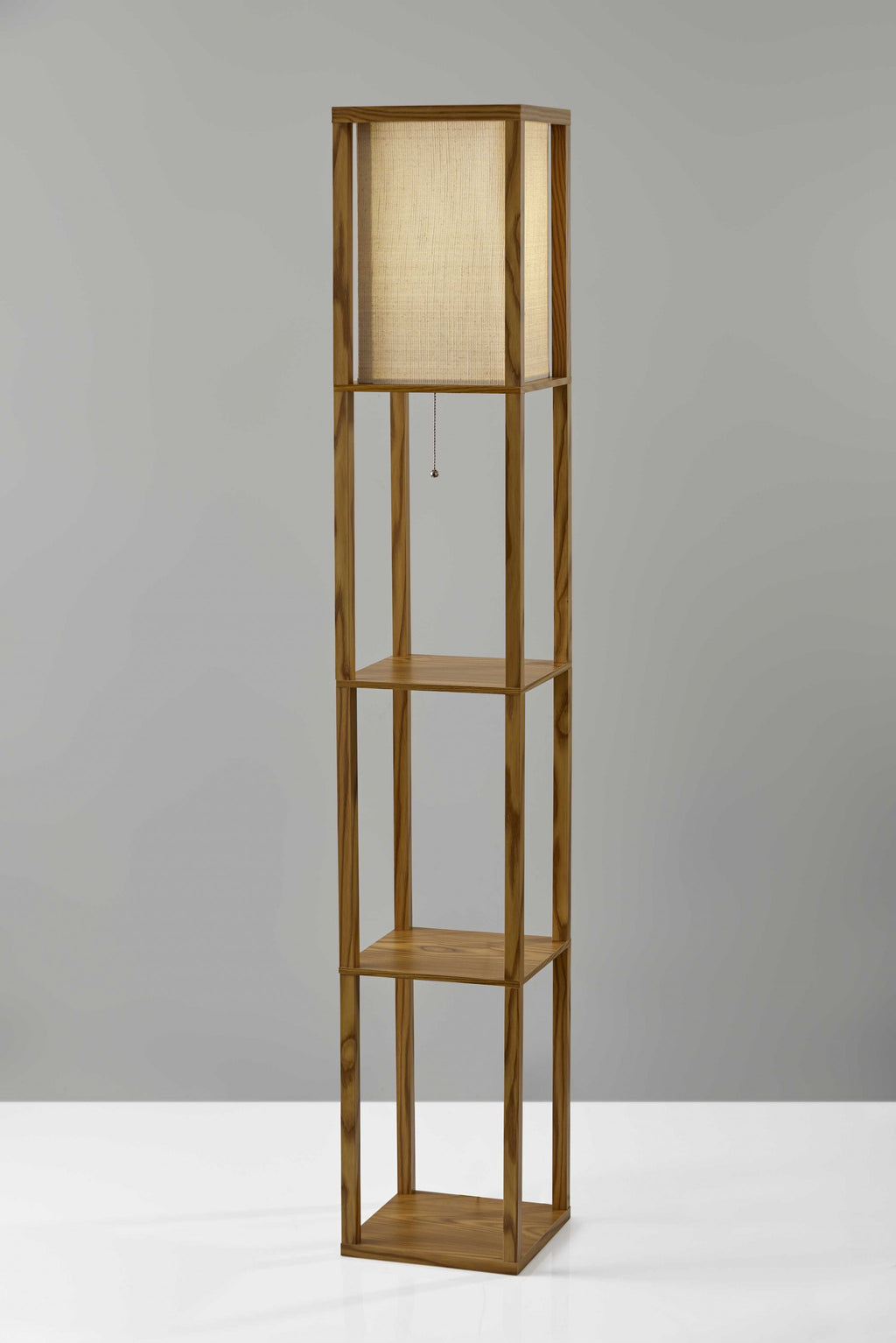 63" Natural Solid Wood Column With Brown Fabric Shade-7