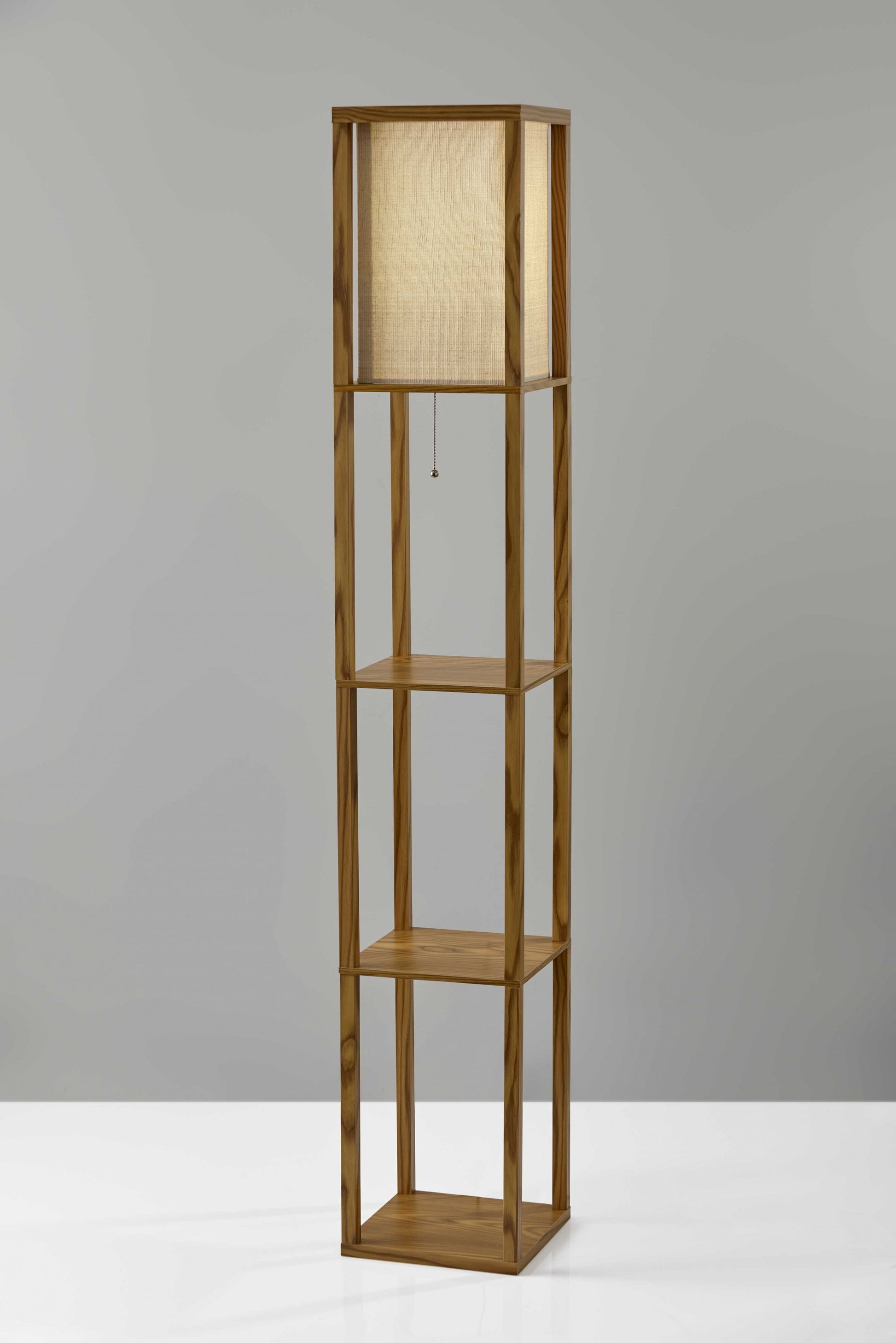 63" Natural Solid Wood Column With Brown Fabric Shade-7