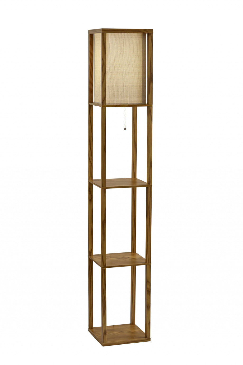 63" Natural Solid Wood Column With Brown Fabric Shade-1