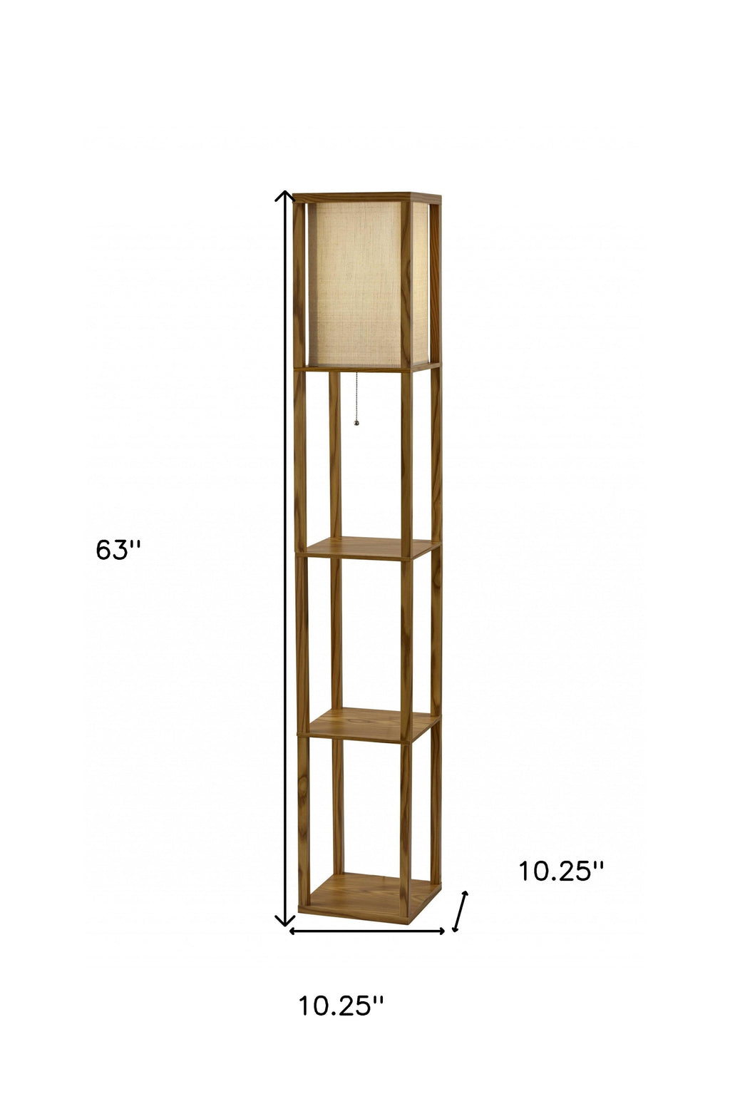 63" Natural Solid Wood Column With Brown Fabric Shade-8