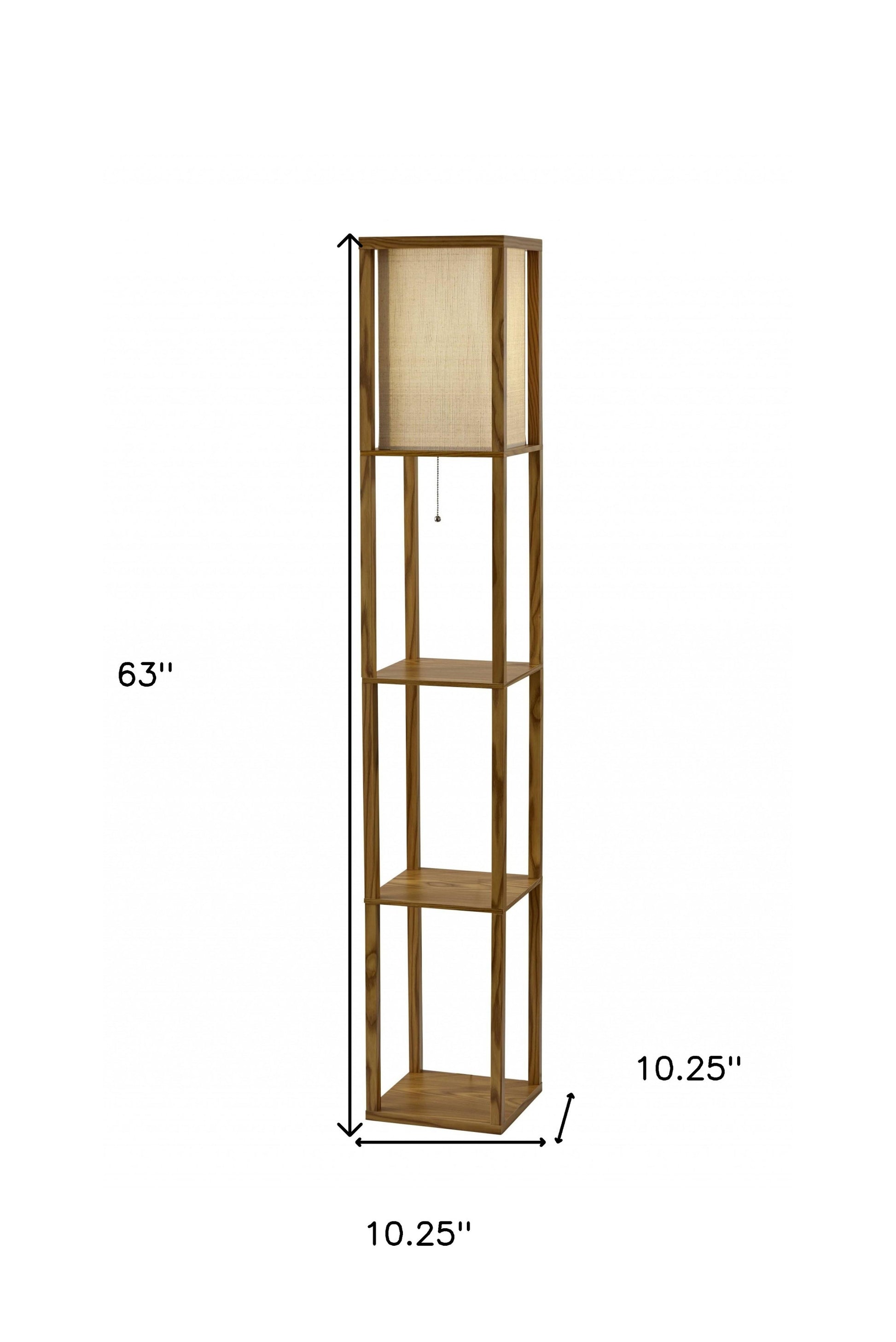 63" Natural Solid Wood Column With Brown Fabric Shade-8