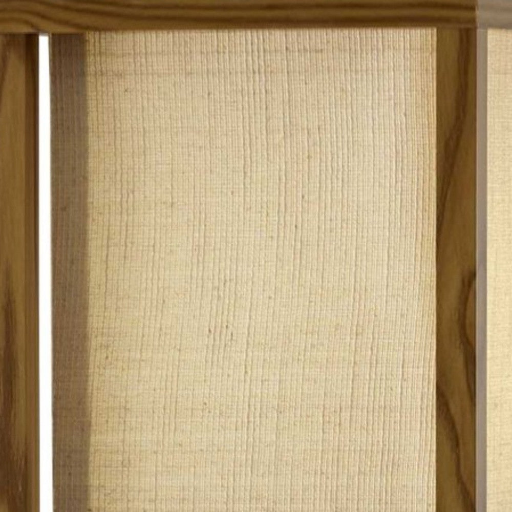 63" Natural Solid Wood Column With Brown Fabric Shade-4