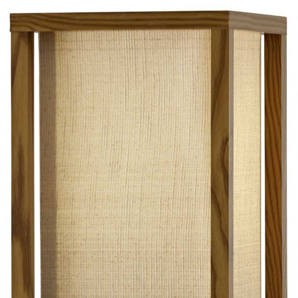 63" Natural Solid Wood Column With Brown Fabric Shade-5
