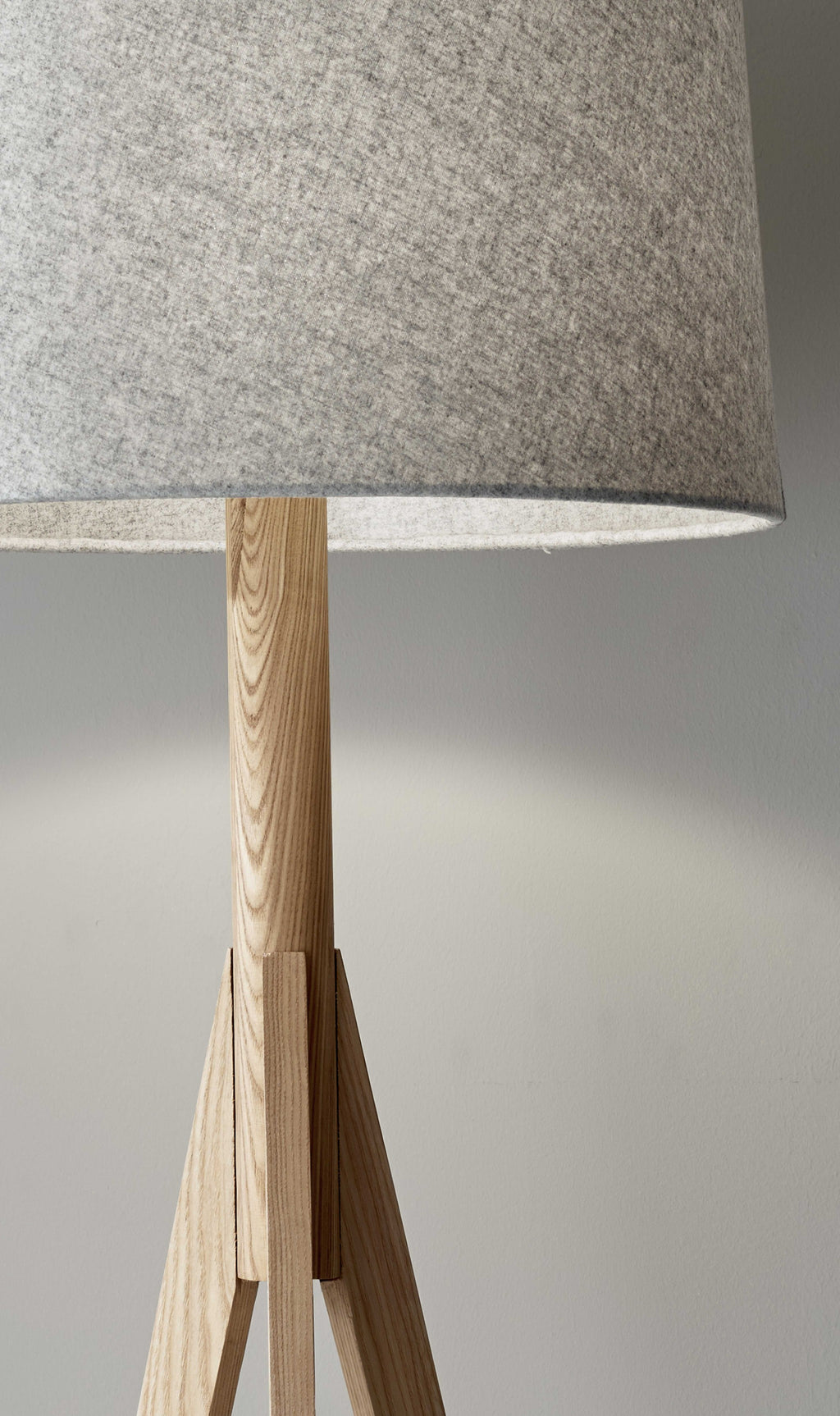 59" Natural Solid Wood Tripod Floor Lamp With Gray Fabric Empire Shade-5