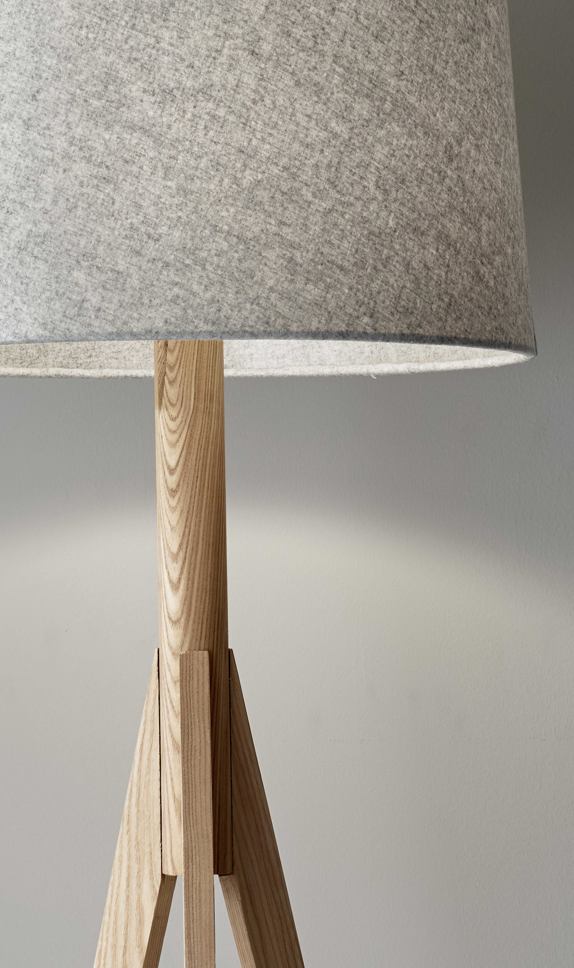 59" Natural Solid Wood Tripod Floor Lamp With Gray Fabric Empire Shade-5