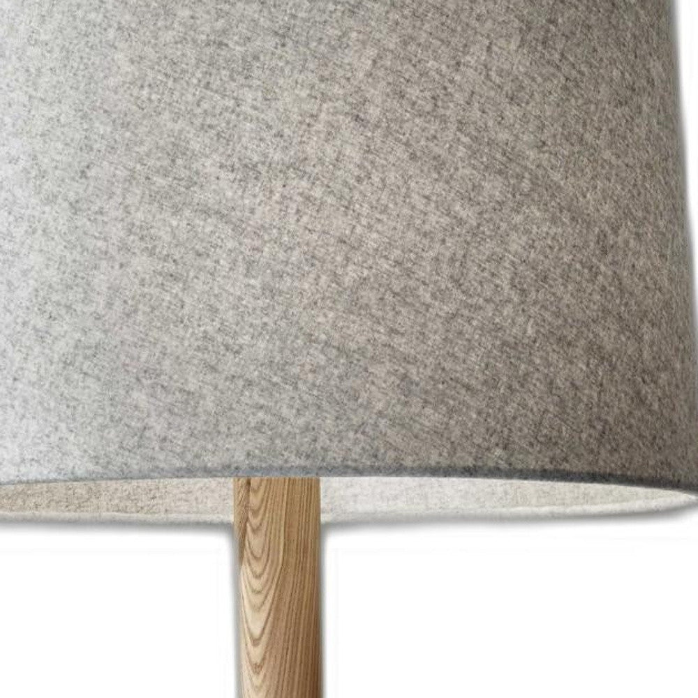59" Natural Solid Wood Tripod Floor Lamp With Gray Fabric Empire Shade-2