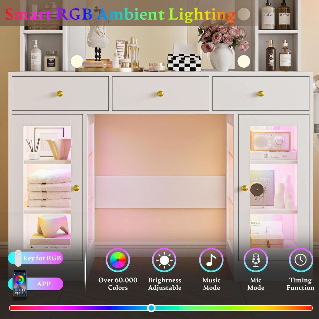 White LED Lighted Makeup Vanity Desk with Drawers-1