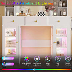 White LED Lighted Makeup Vanity Desk with Drawers-1