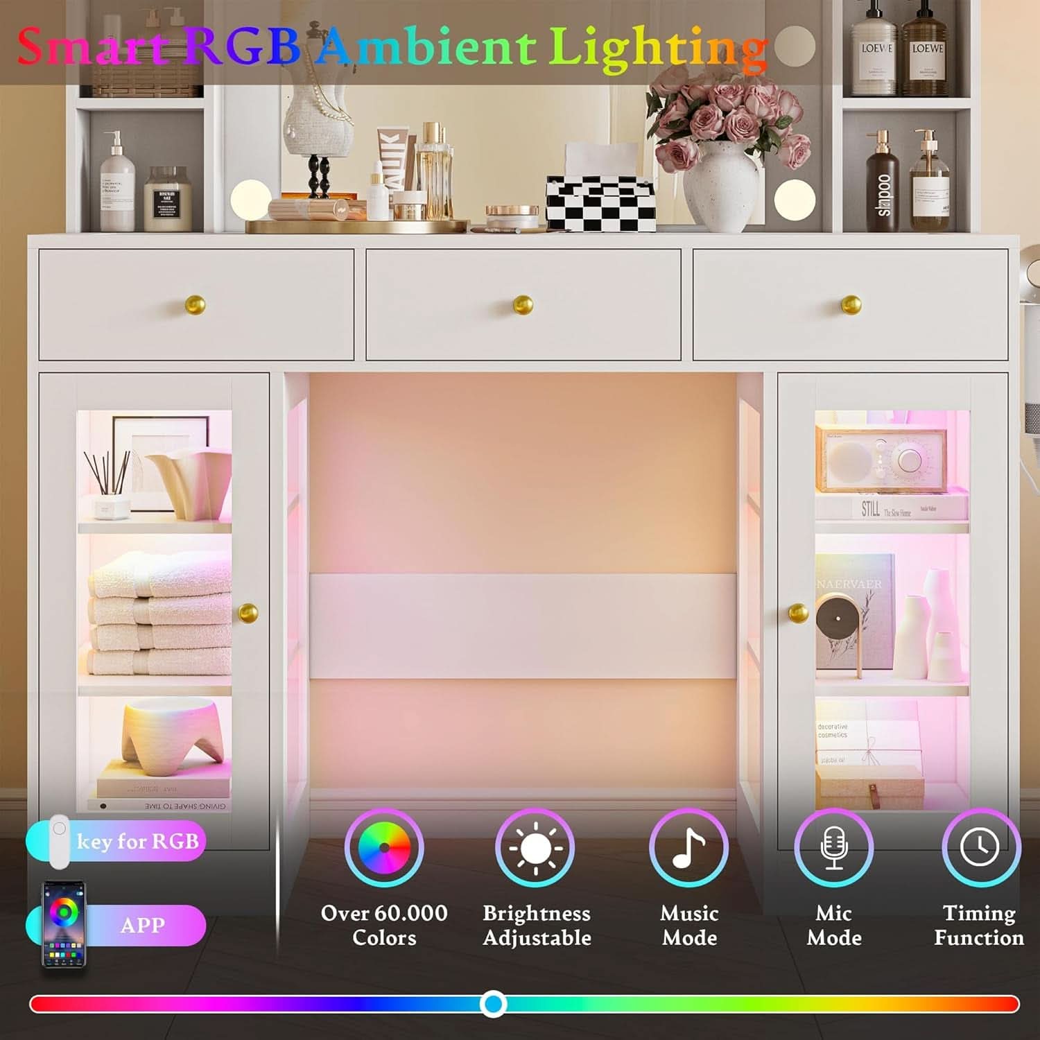 White LED Lighted Makeup Vanity Desk with Drawers-1