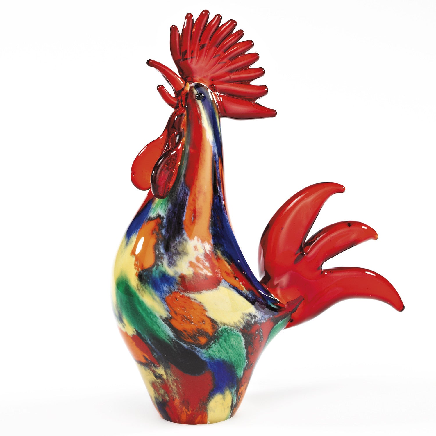 11" Red Murano Glass Rooster Figurine Tabletop Sculpture-1