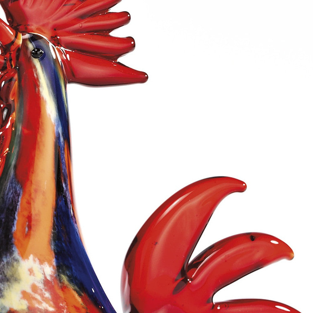 11" Red Murano Glass Rooster Figurine Tabletop Sculpture-3