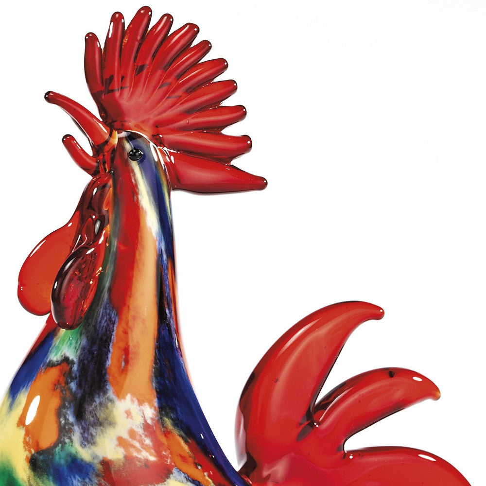 11" Red Murano Glass Rooster Figurine Tabletop Sculpture-4