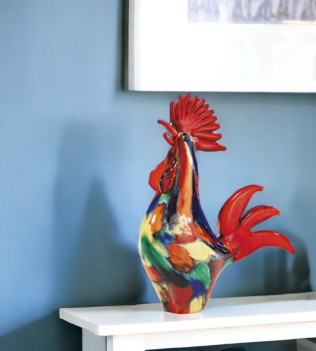 11" Red Murano Glass Rooster Figurine Tabletop Sculpture-0