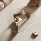 42.5 Inch Triangular Glass Coffee Table Natural Wood-3