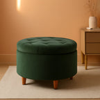 Handcrafted Loden Green Velvet Storage Ottoman 28In-0