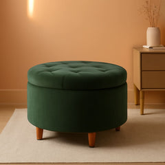 Handcrafted Loden Green Velvet Storage Ottoman 28In-0