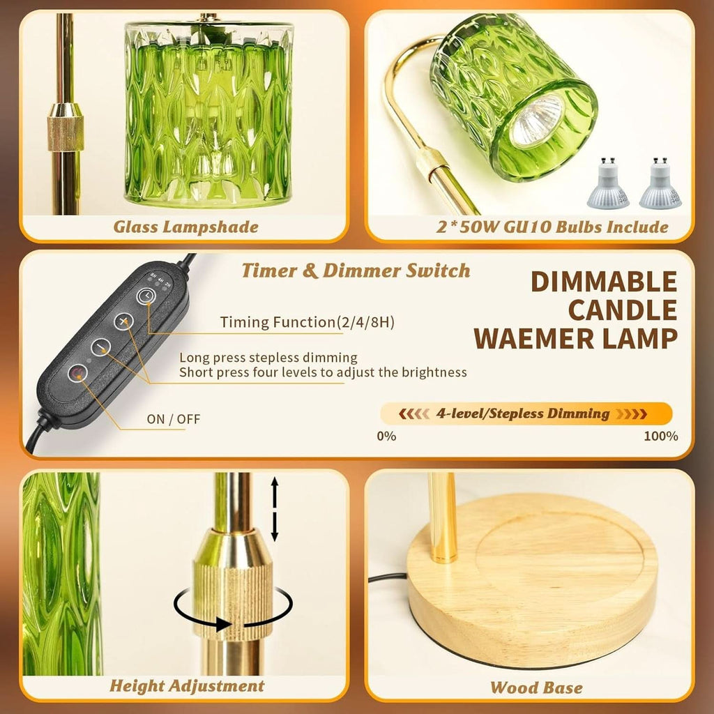 Green Candle Warmer Lamp Dual Bulbs Dimmable Feature