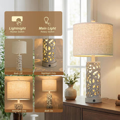 22 Inch Farmhouse Bedside Lamps with USB Night Light Set of 2-2