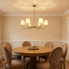 36-Inch Goldtone Brass Chandelier With Fabric Shade-1