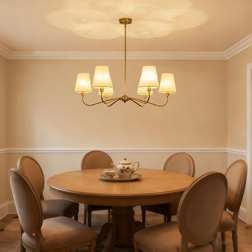 36-Inch Goldtone Brass Chandelier With Fabric Shade-1