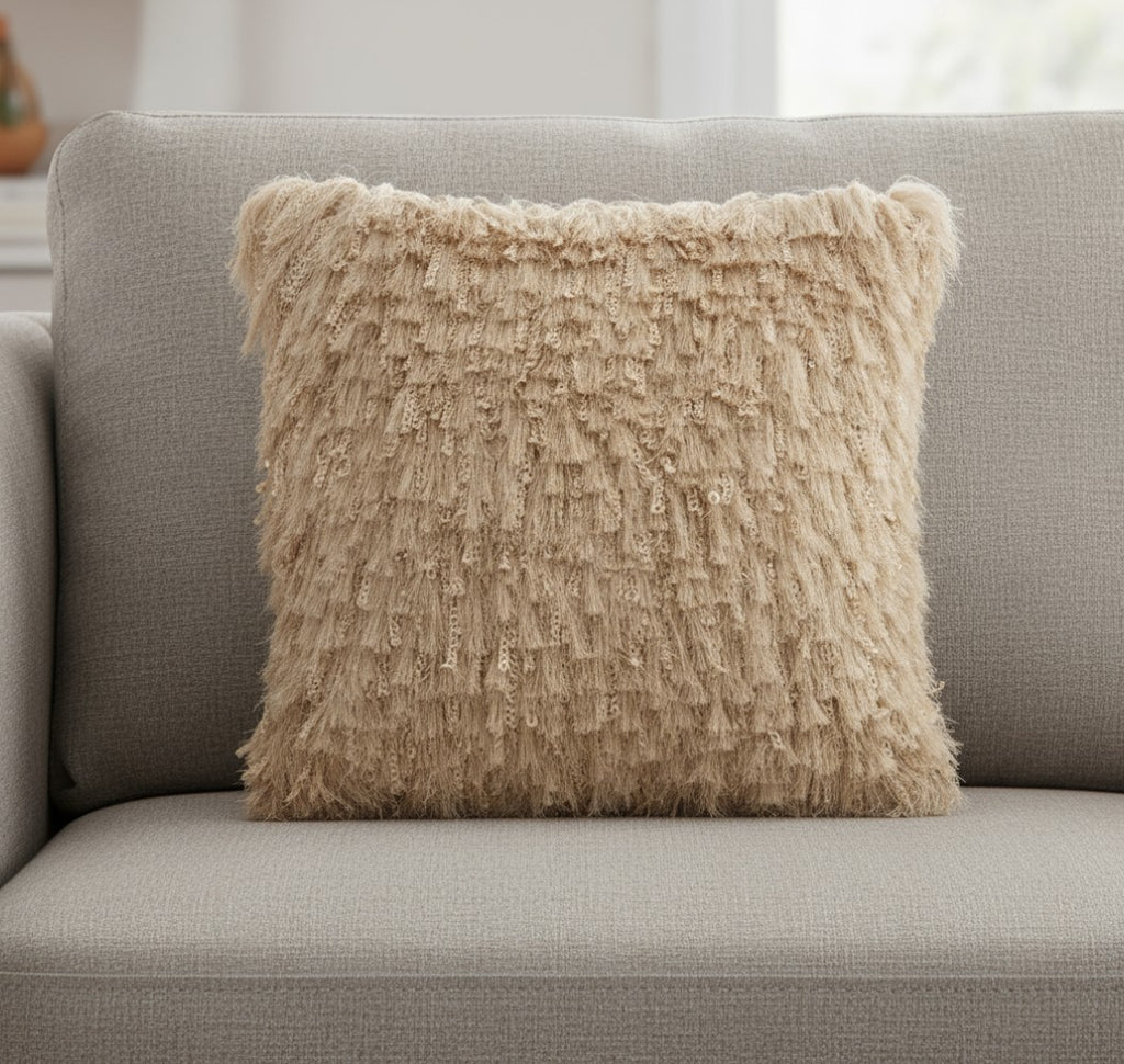 Soft Beige Shag Accent Pillow-0