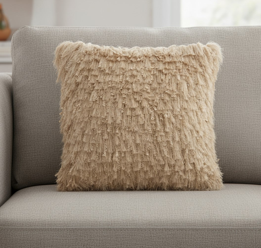 Soft Beige Shag Accent Pillow-0