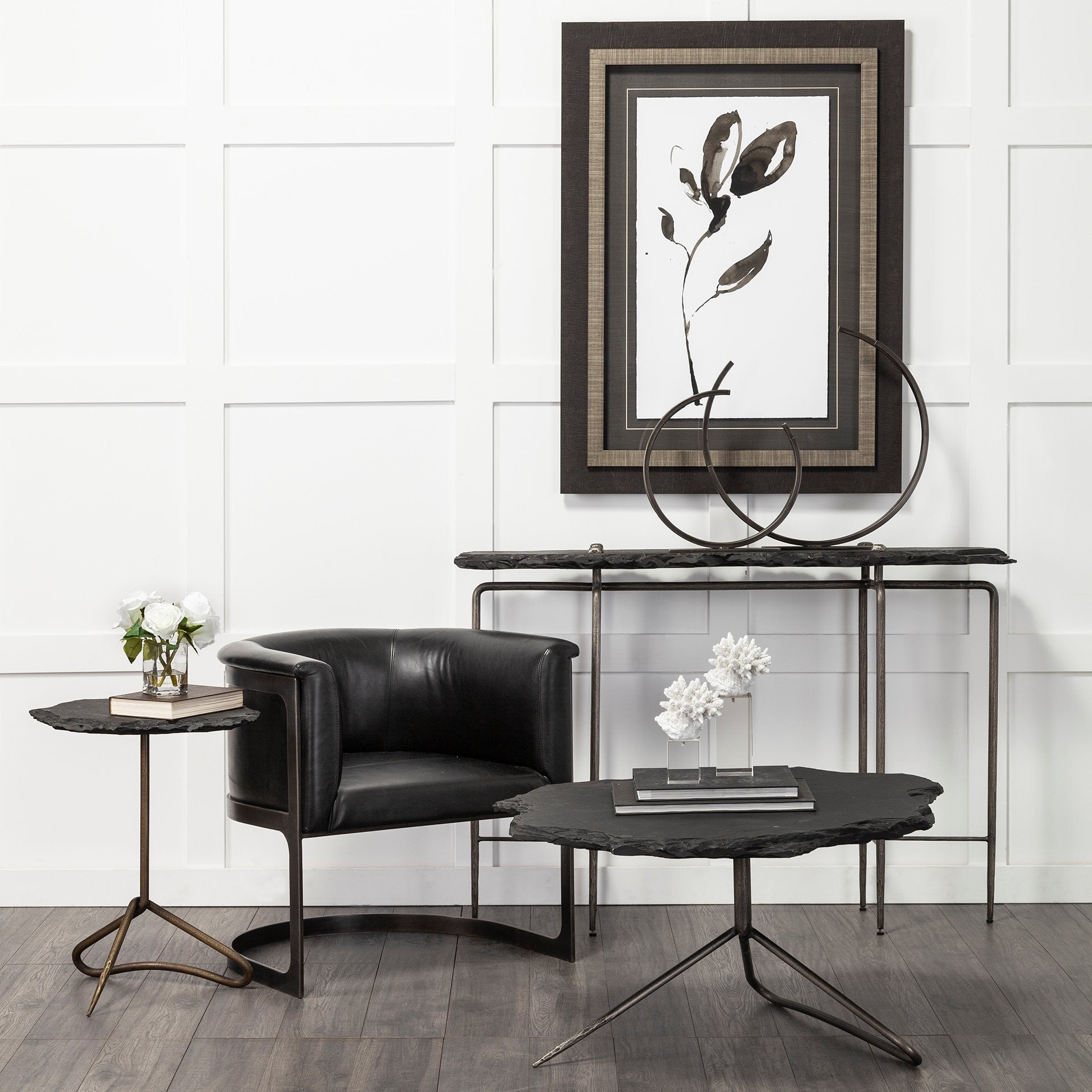 20" Black Iron Modern Abstract Tabletop Sculpture-4