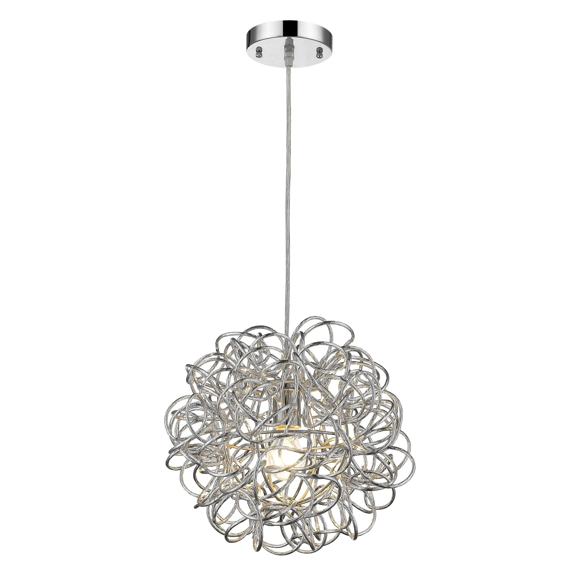 Mingle 1-Light Polished Chrome Pendant With Faceted Chrome Aluminum Wire Shade-2