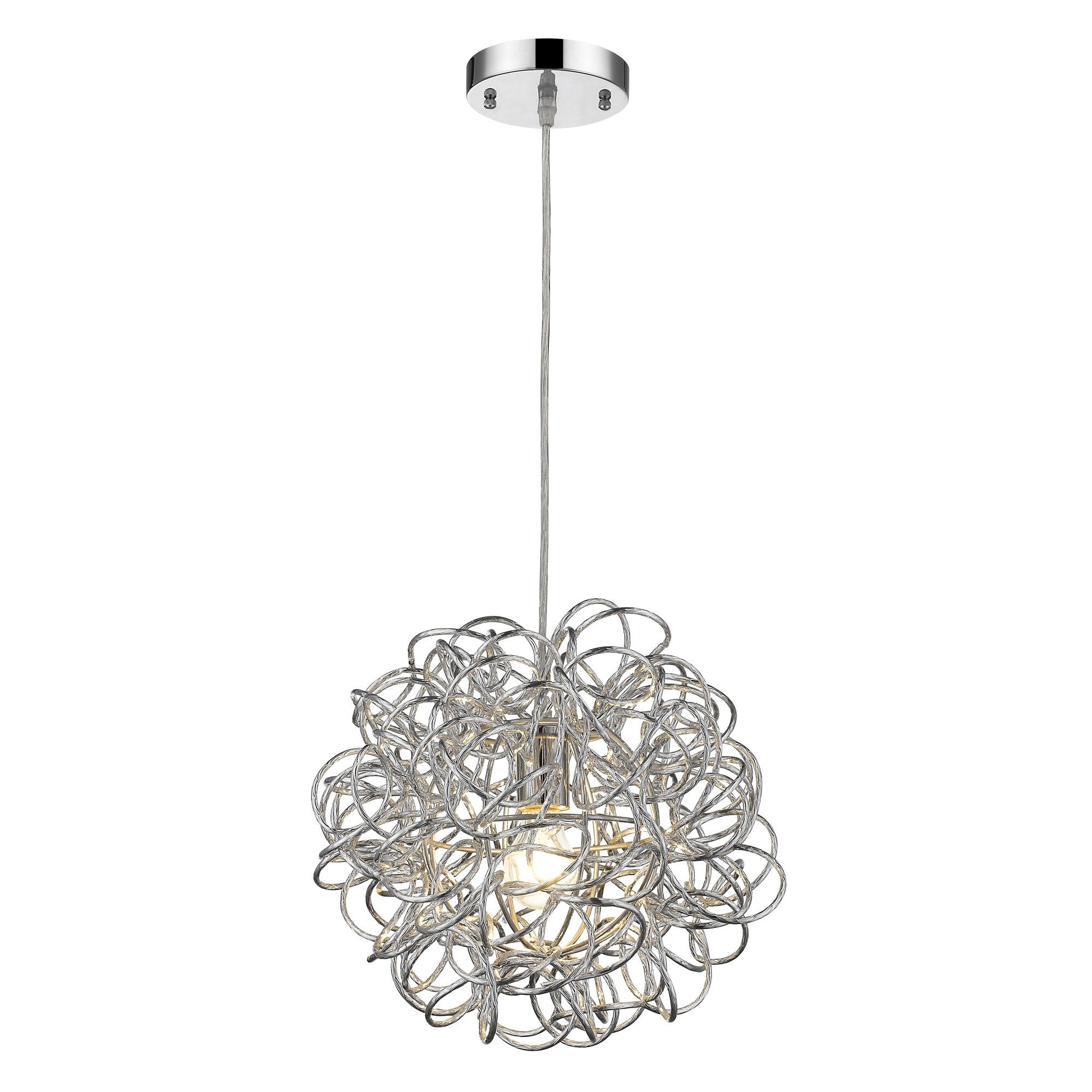 Mingle 1-Light Polished Chrome Pendant With Faceted Chrome Aluminum Wire Shade-2