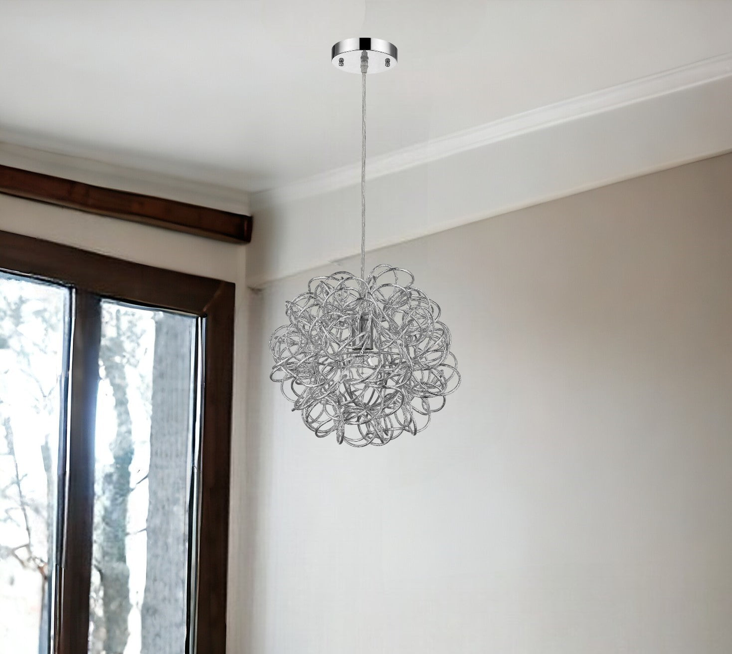 Mingle 1-Light Polished Chrome Pendant With Faceted Chrome Aluminum Wire Shade-1