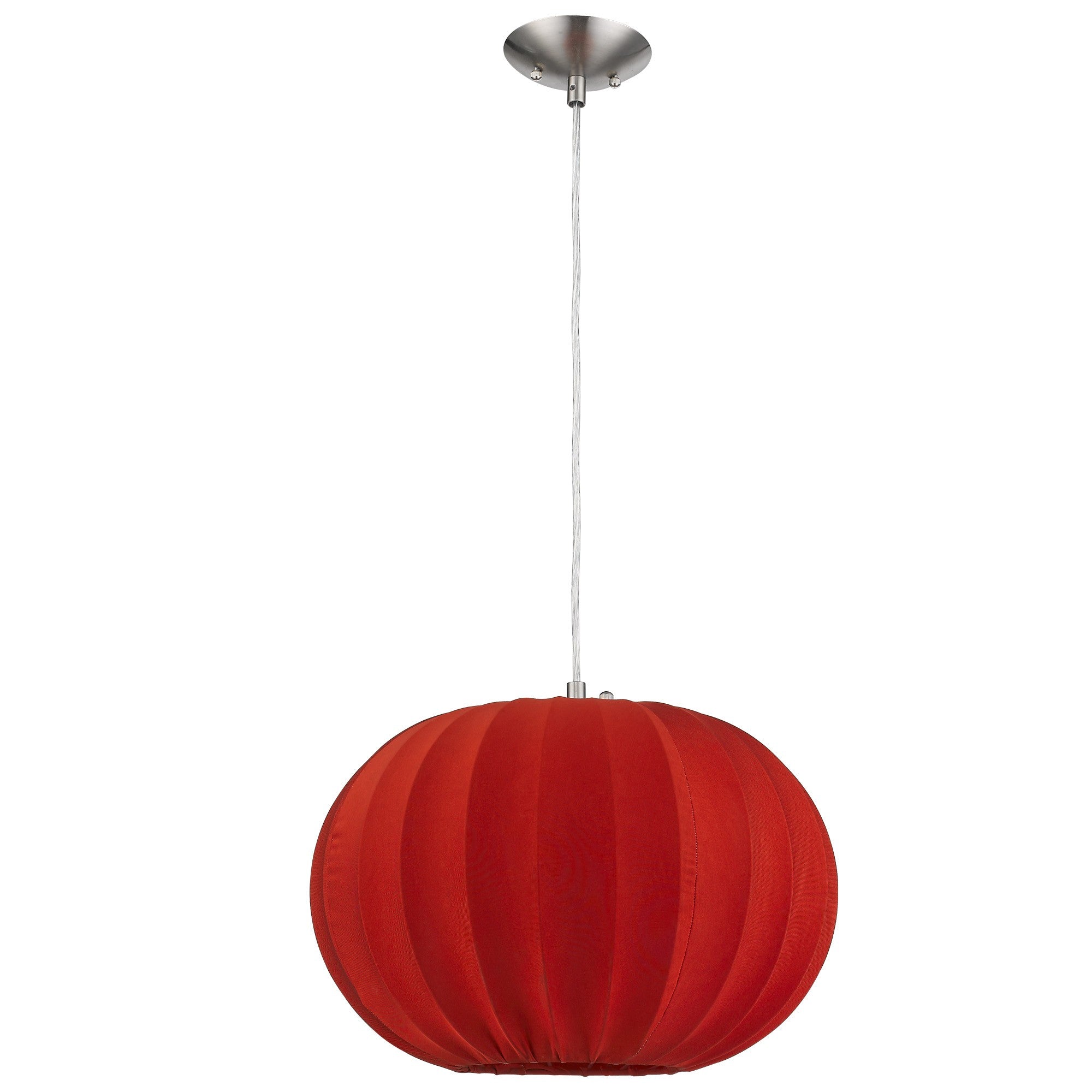 Shanghai 1-Light Brushed Nickel Pendant With Sheer Red Ribbon Shade-0