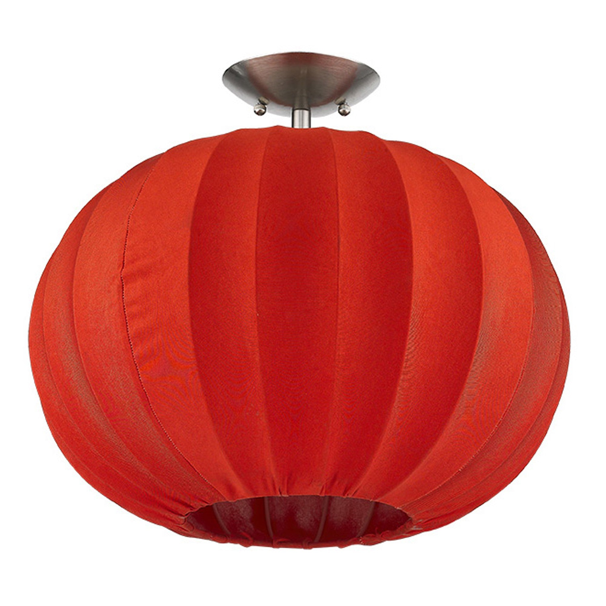 Shanghai 1-Light Brushed Nickel Pendant With Sheer Red Ribbon Shade-1