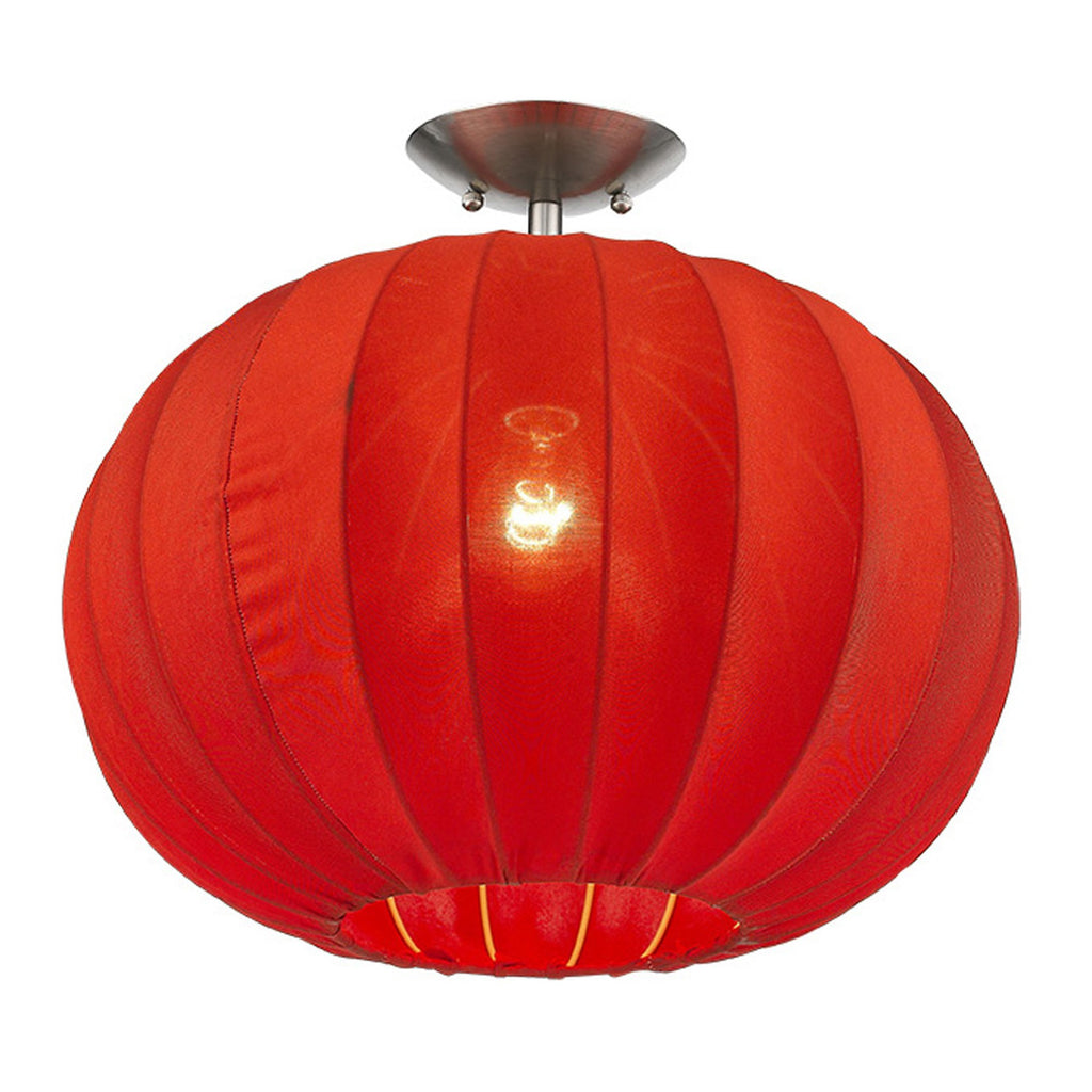 Shanghai 1-Light Brushed Nickel Pendant With Sheer Red Ribbon Shade-2