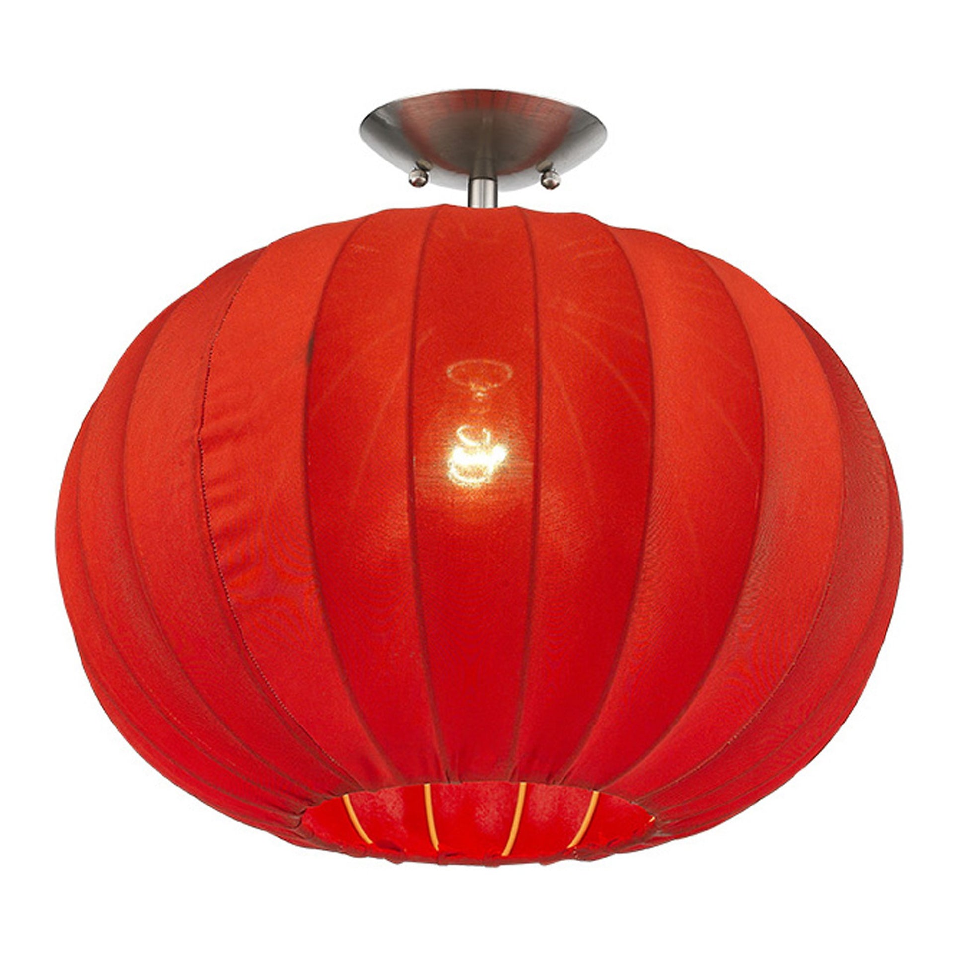 Shanghai 1-Light Brushed Nickel Pendant With Sheer Red Ribbon Shade-2
