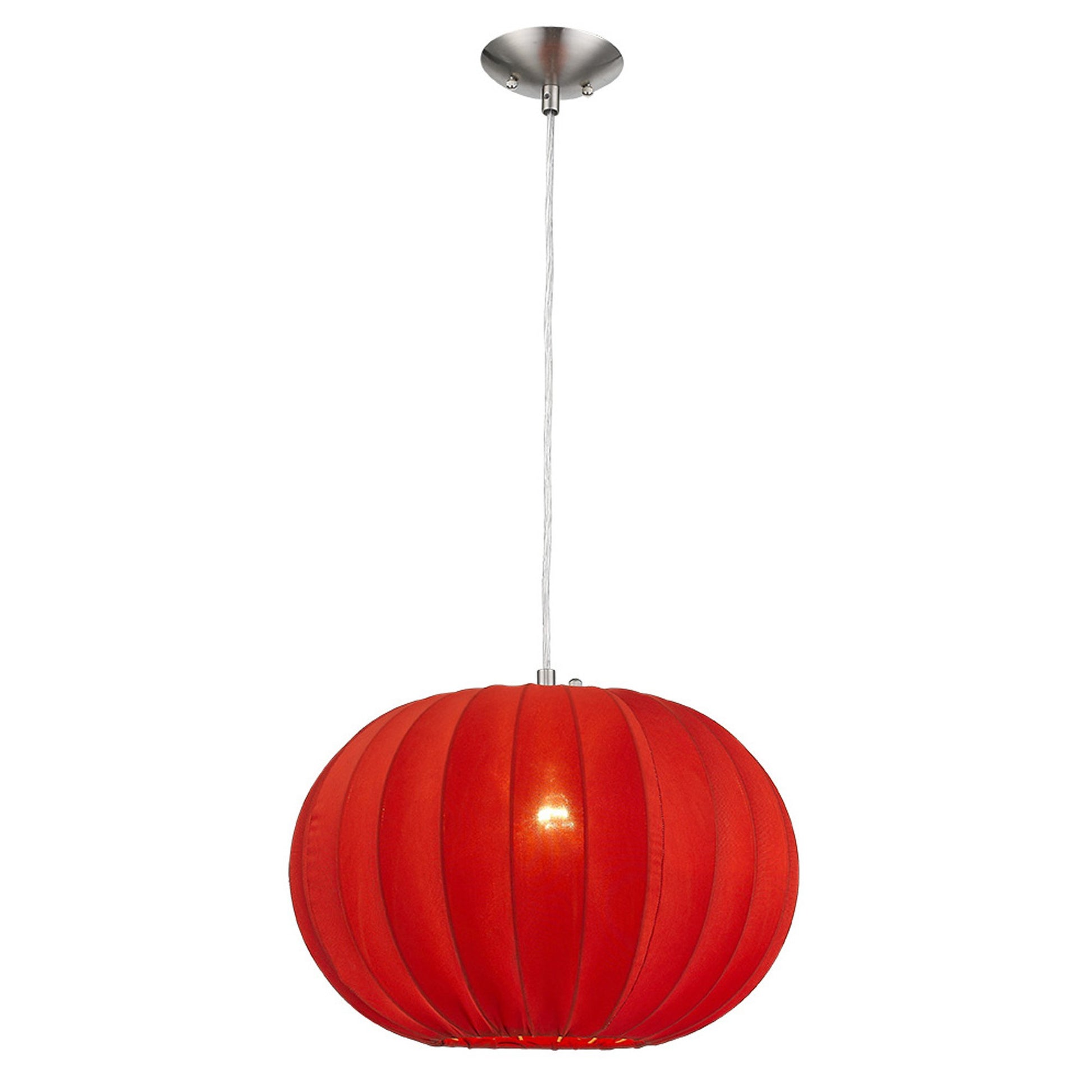 Shanghai 1-Light Brushed Nickel Pendant With Sheer Red Ribbon Shade-3
