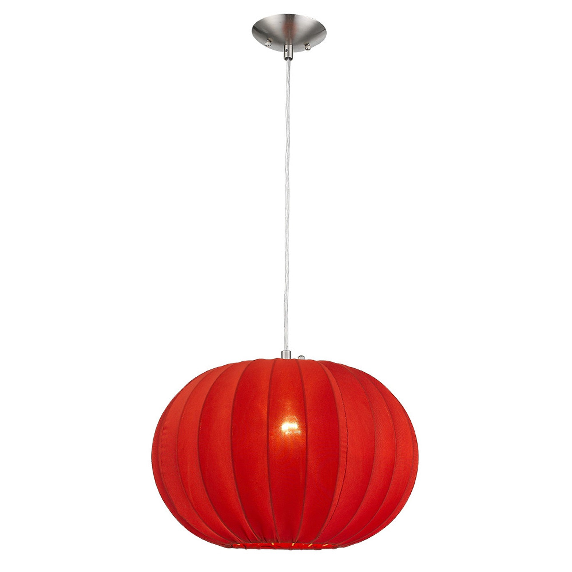 Shanghai 1-Light Brushed Nickel Pendant With Sheer Red Ribbon Shade-3